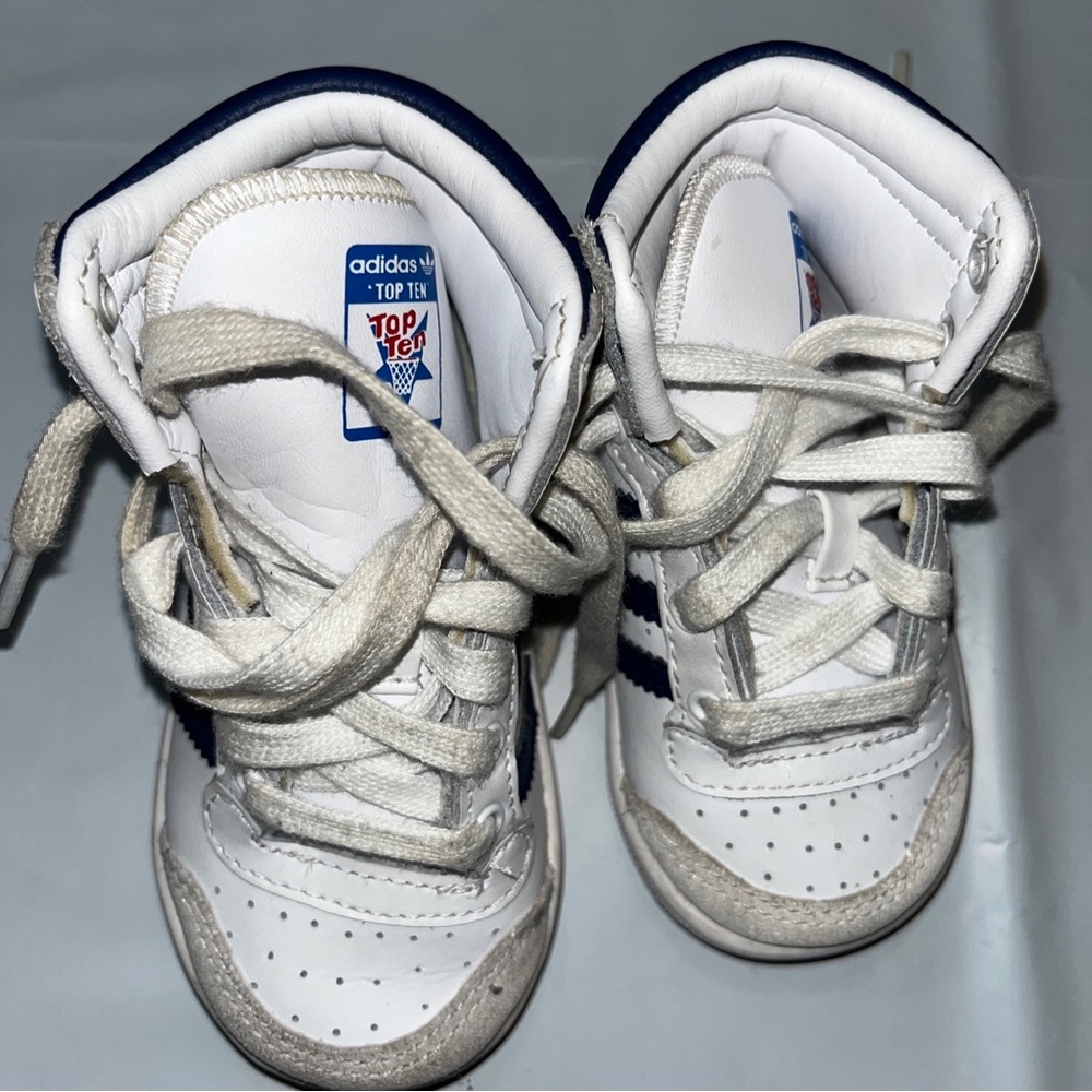 Adidas Toddler High Tops White Blue Striped Red Sneakers 6K Baby Shoes Leather 6 - Picture 13 of 16